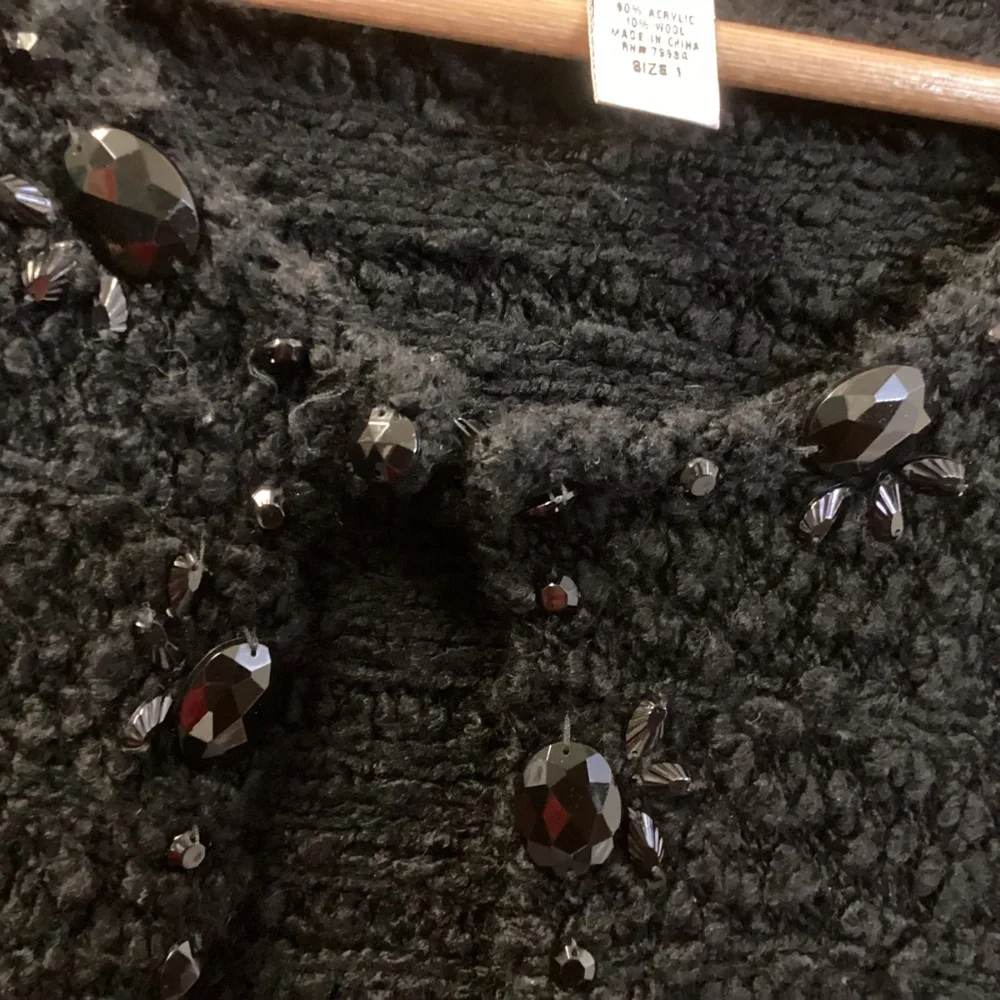 Chico’s Cardigan Sweater Size 1 Black With Embellishments Preppy! Classic! - Picture 15 of 16